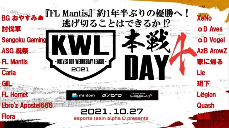 【荒野行動】KWL本戦 10月度 優勝決定戦【1位 Mantis から 7位 αD Vogel まで接戦！】実況：柴田アナ