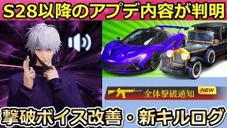 【荒野行動】運営の神対応‼金車セダン最適化＆撃破ボイスが大幅改善に！新キルログでアイコン表示etc…S28以降のアプデ内容・一部実装日未定（バーチャルYouTuber）