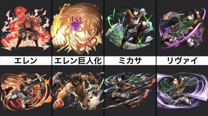 比較 モンストとパズドラの 進撃の巨人コラボキャラ のイラスト比較してみた モンスト動画まとめサイト